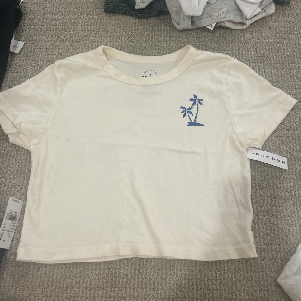 PacSun Kids Cream Tee with Blue Palm Design